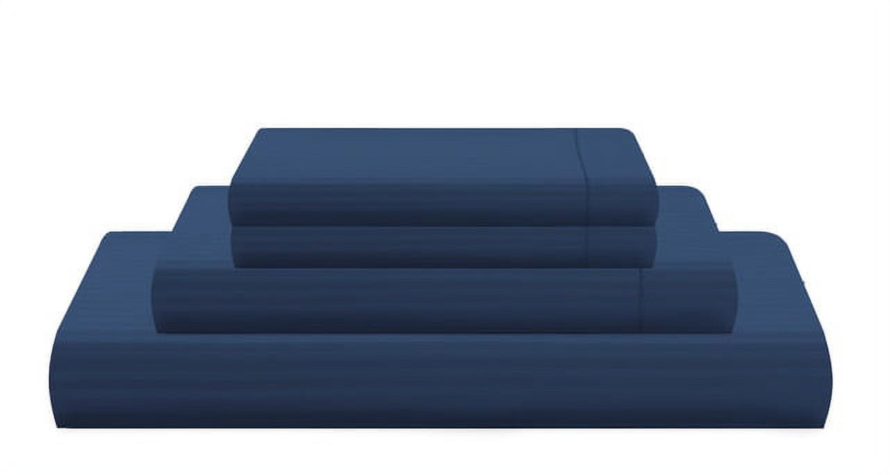 Dark Blue Queen Cotton Sateen Stripe 4-Piece Sheet Set