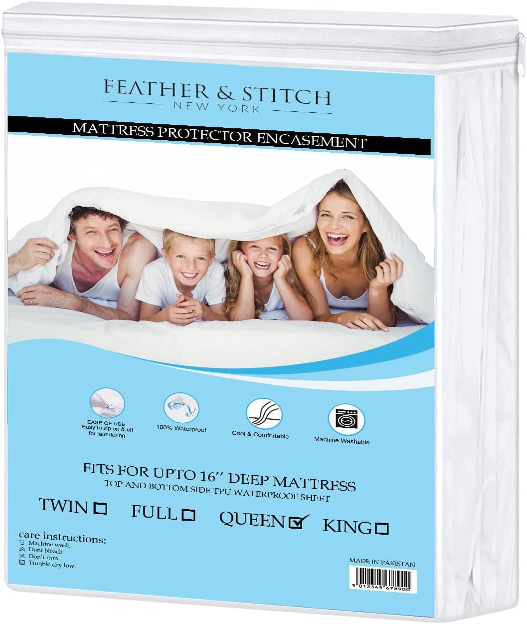 Feather & Stitch Zippered Mattress Cover 100 Waterproof Bedding