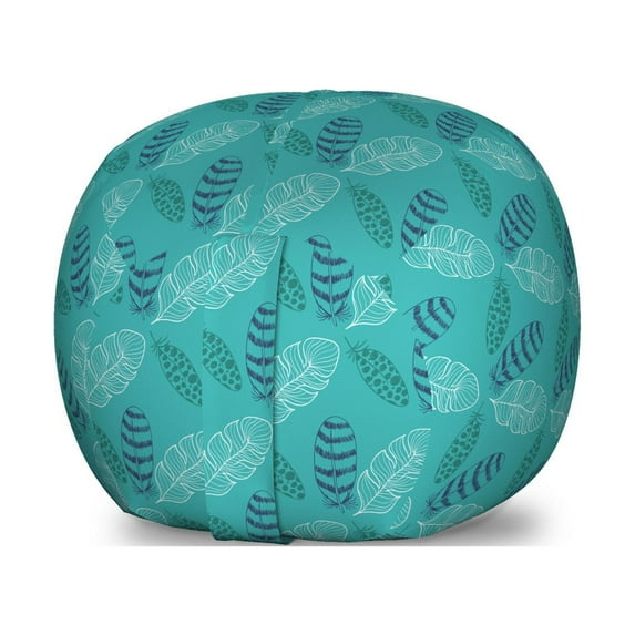Feather Storage Toy Bag Chair, Continuous Simplistic Abstract Lines of Nature Body Tree Foliage, Stuffed Animal Organizer Washable Bag, Large Size, Dark Seafoam Slate Blue, by Ambesonne
