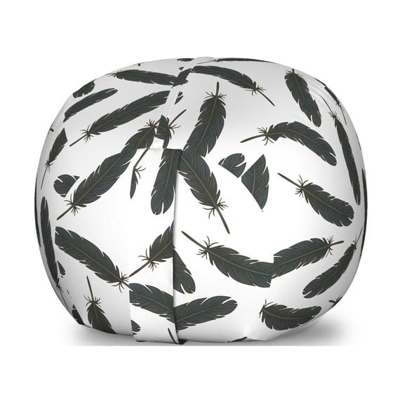 Feather Storage Toy Bag Chair, Design of Repeating Delicate Feathers Distributed on a Plain Background, Stuffed Animal Organizer Washable Bag, Large Size, Grey Teal and White, by Ambesonne