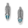 thumbnail image 1 of Feather Stud Earrings with Turquoise Inlay Sterling Silver - Made in the USA, 1 of 1