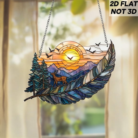 Feather Sunset Beach Acrylic Suncatcher Window Hanging Coastal Decor Sunlit Ocean Art