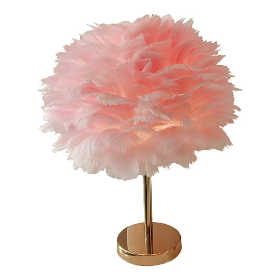 Feather Table Lamp, USB Charger Bedside Lamp, 15 in / 38 cm Princess Desk Light, Real Feather Lampshade, Gold Pole, Warm Light, USB Charging, Girl Bedroom Lamp, Apricot