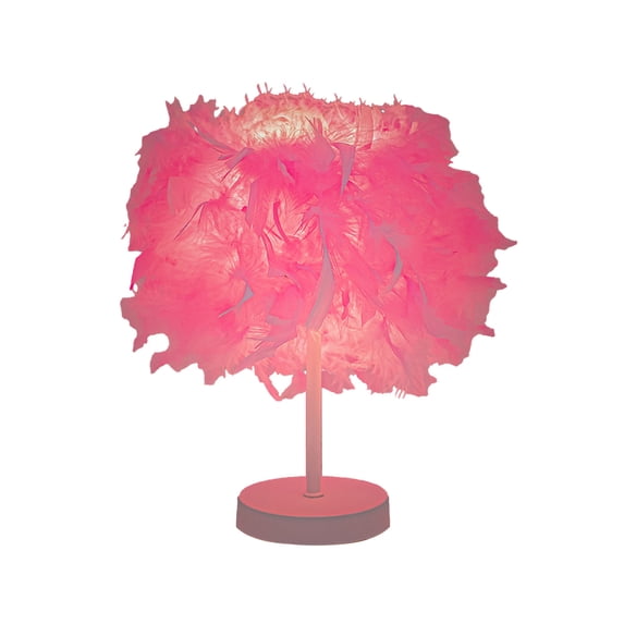 Feather Table Lamp for Bedroom – Iron Base, USB Powered, Pink & White Decorative Bedside Lamp for Wedding, Valentine's Day, Girly Room