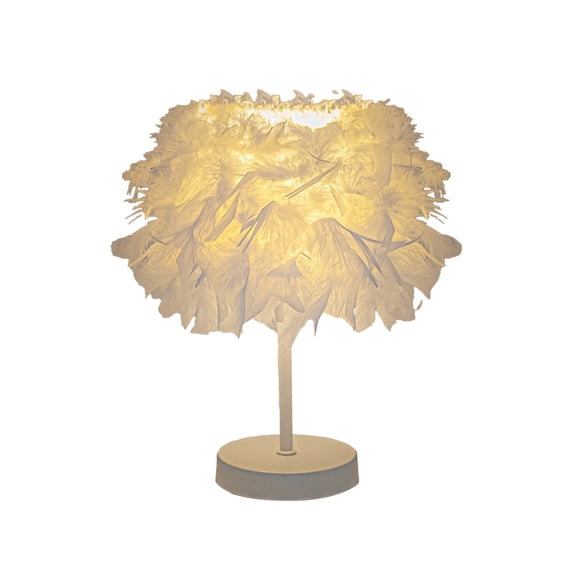 Feather Table Light, Home Decorative Bedside Desk Lamp Elegant Feather Lampshade LED Night Lamp, Soft Lighting Romantic Atmosphere Light for Living Room Wedding Room Bedroom