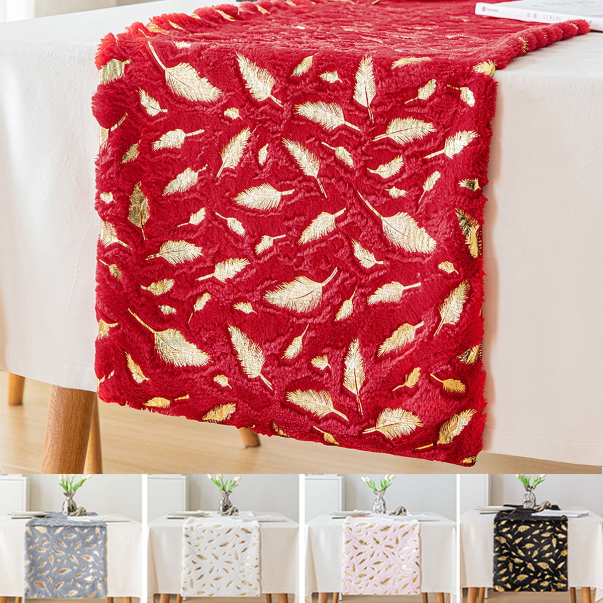 Feather Table Runners Glitter Christmas Table Runner Overlay