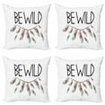 thumbnail image 1 of Feather Throw Pillow Cushion Case Pack of 4, Be Wild Calligraphy with Bohemian Plume Colorful Motivating Theme, Modern Accent Double-Sided Print, 4 Sizes, Charcoal Grey Multicolor, by Ambesonne, 1 of 2