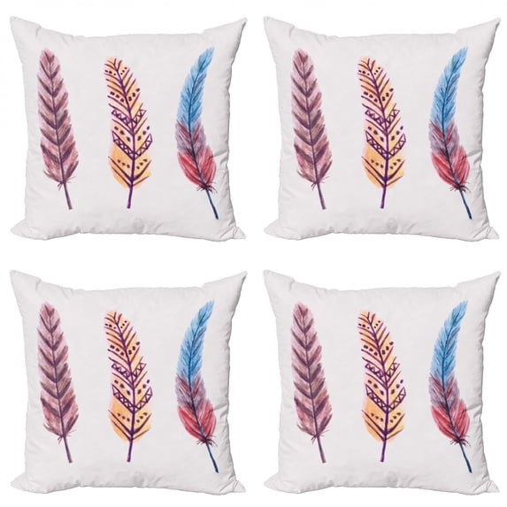 Ambesonne Feather Throw Pillow Cover 4 Pack, Colorful Abstract Plumes, 20", Multicolor