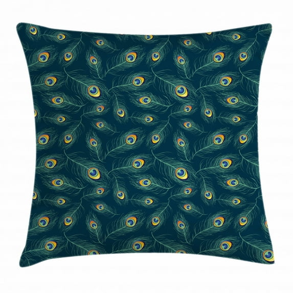 Feather Throw Pillow Cushion Cover, Colorful Middle Eastern Exotic Peacock Feather Motifs on a Dark Toned Background, Decorative Square Accent Pillow Case, 24 X 24 Inches, Multicolor, by Ambesonne