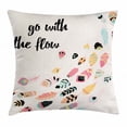 thumbnail image 1 of Feather Throw Pillow Cushion Cover, Go with the Flow Inspirational Quote with Colorful Bohemian Quills Aztec Elements, Decorative Square Accent Pillow Case, 24 X 24 Inches, Multicolor, by Ambesonne, 1 of 2
