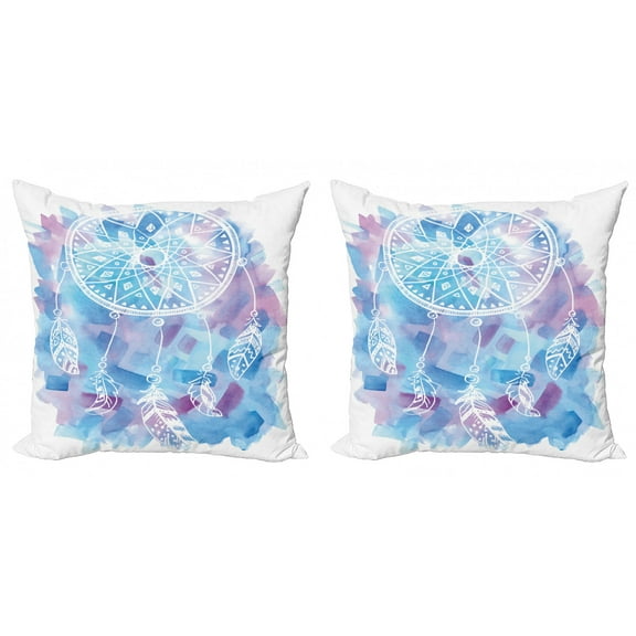 Ambesonne Feather Throw Pillow Cover 2 Pack, Dream Catcher Tribal, 24", Pale Blue Lilac White