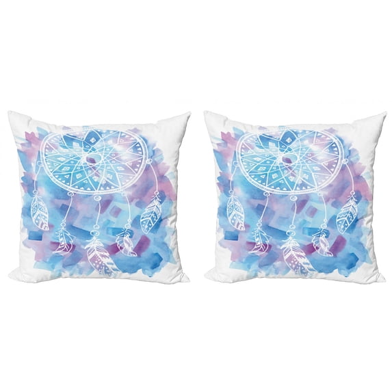 Ambesonne Feather Throw Pillow Cover 2 Pack, Dream Catcher Tribal, 16", Pale Blue Lilac White