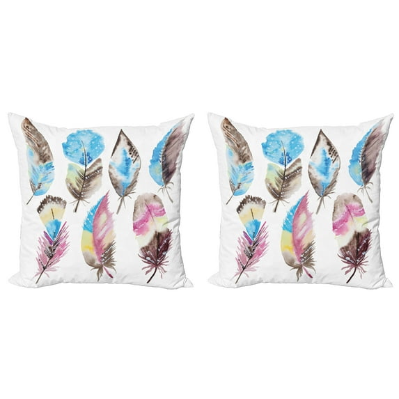 Ambesonne Feather Throw Pillow Cover 2 Pack, Abstract Boho Art, 20", Multicolor