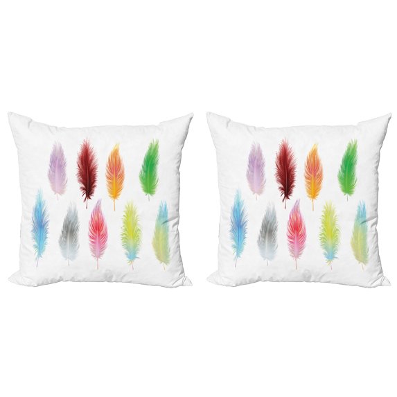 Ambesonne Feather Throw Pillow Cover 2 Pack, Bohemian Colorful Fluff, 24", Multicolor
