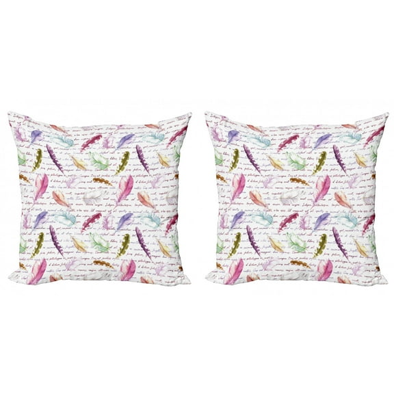 Ambesonne Feather Throw Pillow Cover 2 Pack, Colorful Romantic Text, 24", Multicolor