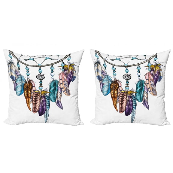 Ambesonne Feather Throw Pillow Cover 2 Pack, Ornate Dreamcatcher, 16", Multicolor