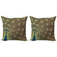 thumbnail image 1 of Ambesonne Feather Throw Pillow Cover 2 Pack, Peacock Making the Wheel, 16", Multicolor, 1 of 5