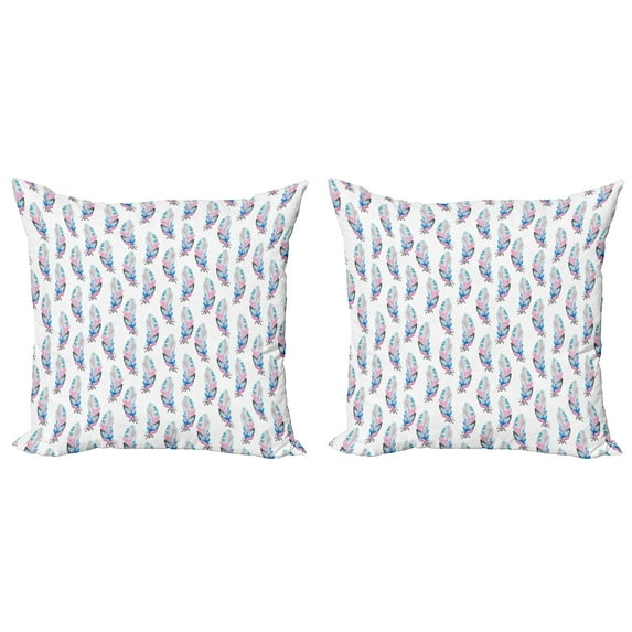 Ambesonne Feather Throw Pillow Cover 2 Pack, Grungy Boho Animal, 24", Blue Pale Pink Black