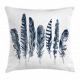 thumbnail image 1 of Feather Throw Pillow Cushion Cover, Sketch Style Arrangement of Feathers Monochrome Wild Bird Quills Pattern, Decorative Square Accent Pillow Case, 18 X 18 Inches, Dark Blue and White, by Ambesonne, 1 of 2