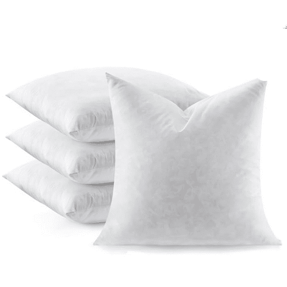 Feather Down Pillow Inserts Set of 4, 20x20 Inch Square Fluffy Decorative Cushions for Sofa Bed Patio, Soft Feather and Down Alternative Filling, White