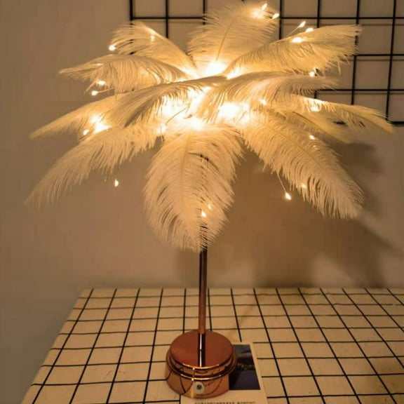 Feather Tree Table Night Light, USB Power Atmosphere Night Lamp, Feather Deco Table Lamp Crystal Bedside Table Lamp for Living Room Wedding Birthday, Warm light