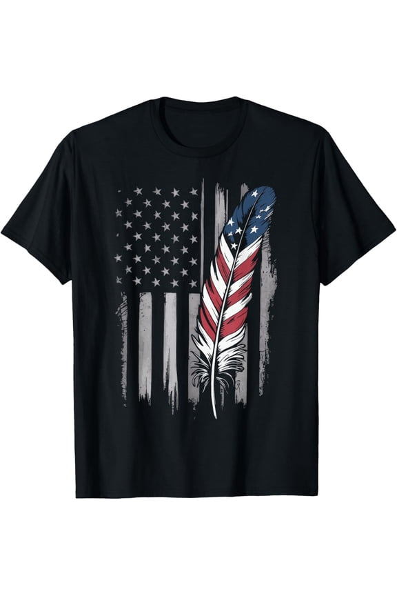 Feather USA Flag Native American Tribal Tradition T-Shirt