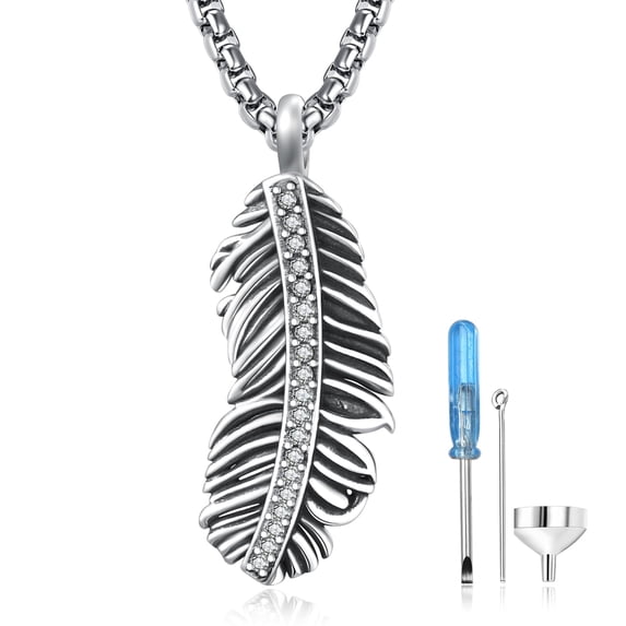 Feather Urn Necklace for Ashes, 925 Silver Cremation Jewelry for Men