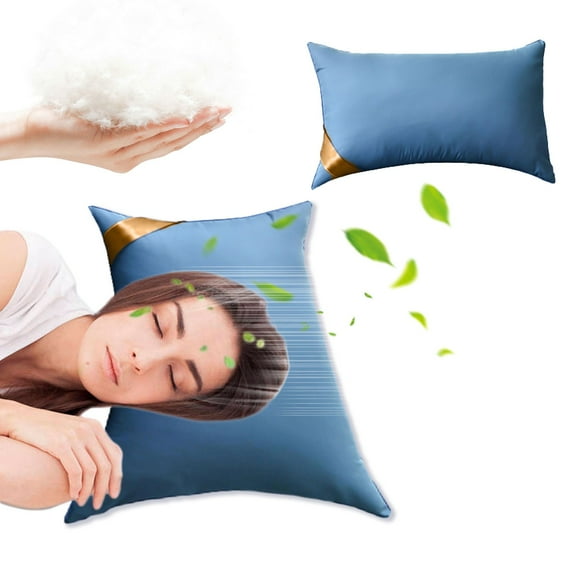 Feather Velvet Hotel-grade Pillow Core Soft And Supportive Down Bed Pillow Suitable for Back Side And Stomach Sleepers Made Of Skin-friendly Cotton Fabric, Blue
