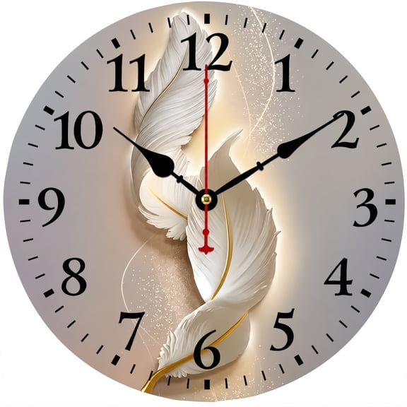 Feather Wall Clock 9.84 Inch, Modern Decorative Analog Clock with Large Numbers, Battery Operated Round Wall Clock for Living Room Bedroom Kitchen Home Decor