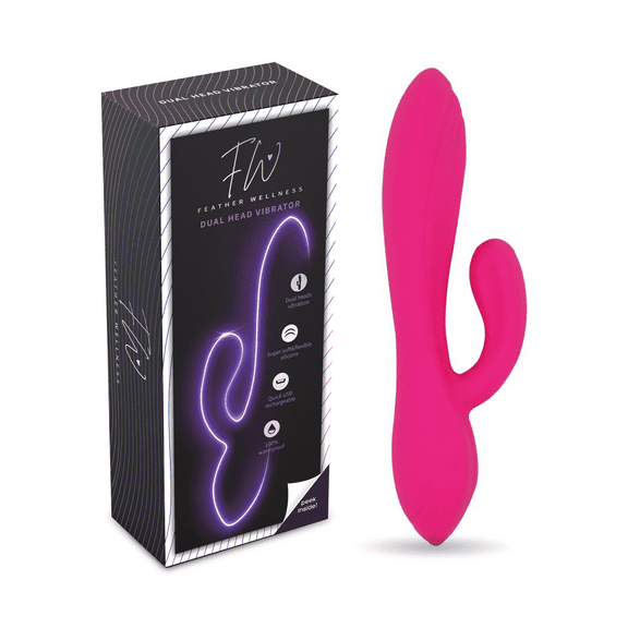 Feather Wellness Dual Rabbit Vibrator Massager Dildo, 10 Vibrating Modes, Whisper Quiet, & Waterproof, Pink