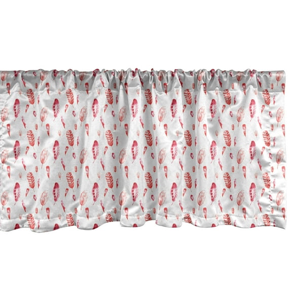 Feather Window Valance, Watercolor Bohemian Style Pattern with Plumage Flower Ornaments Print, Curtain Valance for Kitchen Bedroom Decor with Rod Pocket, 54" X 18", Coral and Dark Pink, by Ambesonne