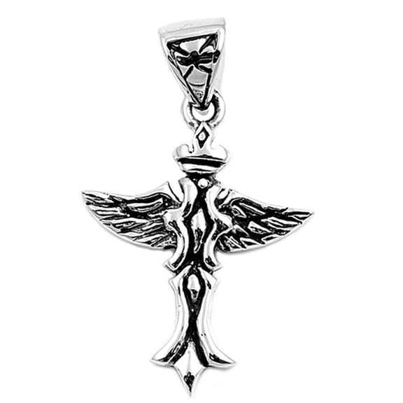 Feather Wing Crown Cross Pendant .925 Sterling Silver Biker Charm Jewelry Female Unisex