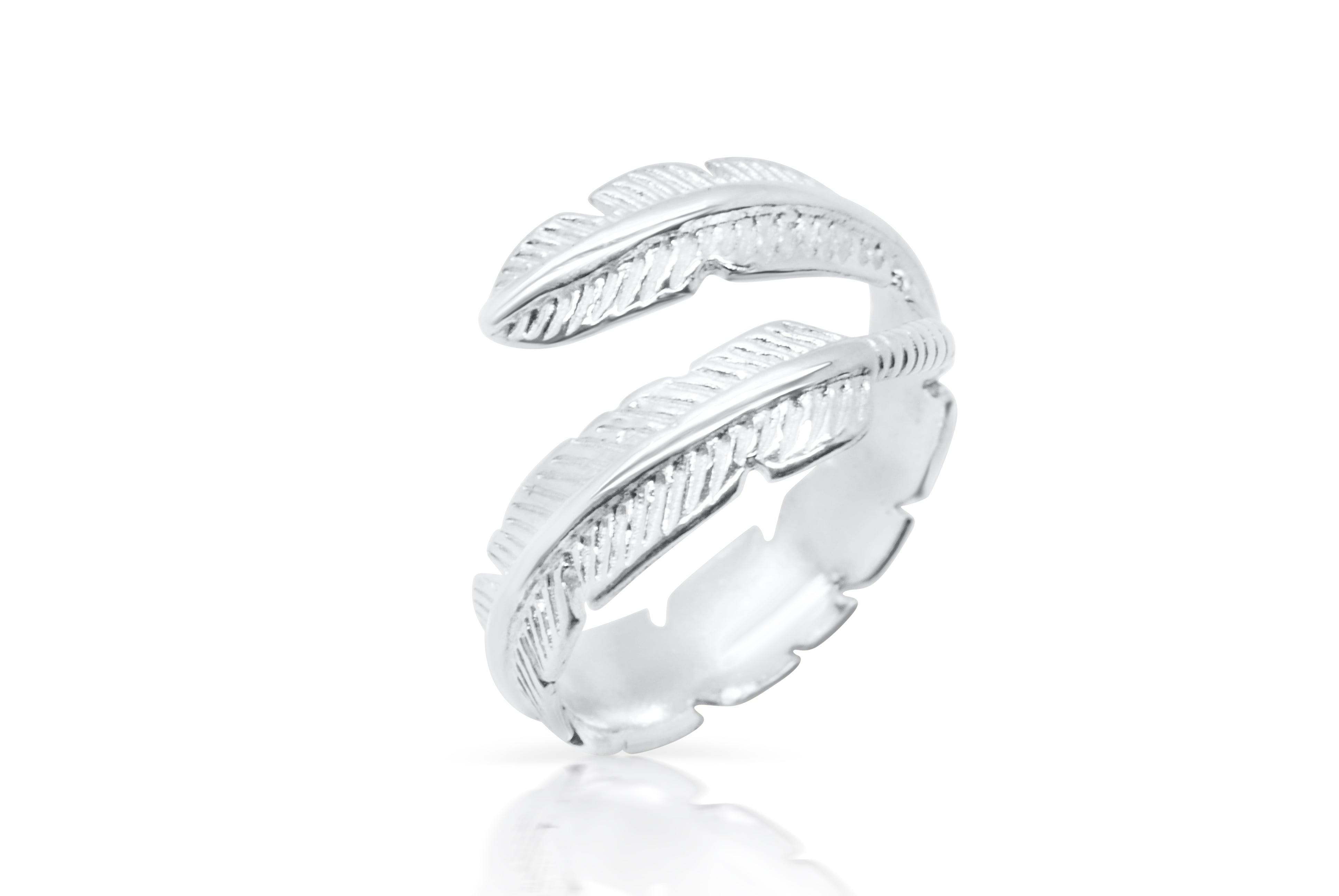 【STING925】 Warping Feather Ring Feather Wrap Ring - 925 Sterling Silver - Adjustable