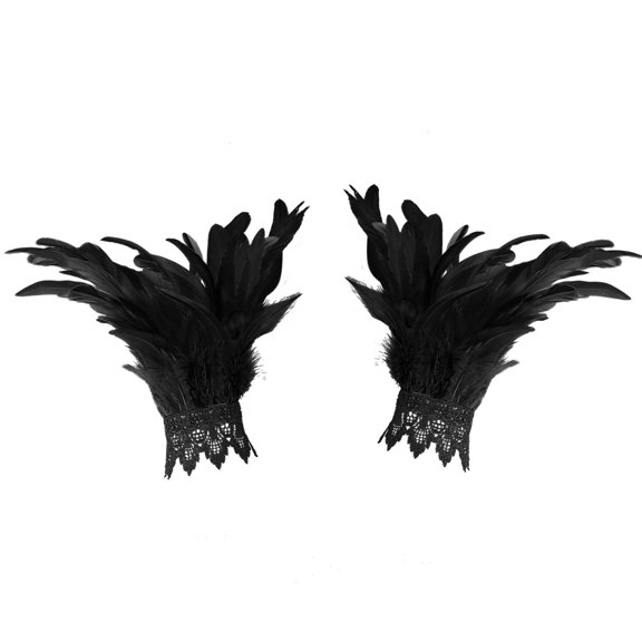 Feather Wristbands, Lace & Feather Design For Festival Performances, Dance Parties, Events - Black Color, One Size Fits Most