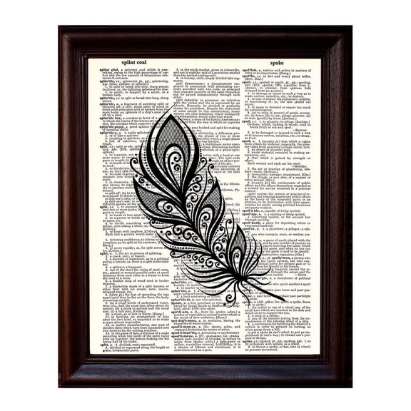Feather Zen Left - Dictionary Art Print Printed On Authentic Vintage Dictionary Book Page - 8 x 10.5