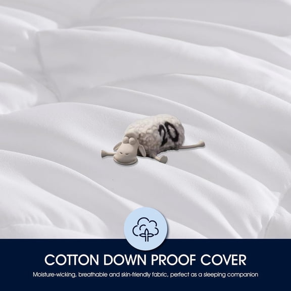 Feather and Down Fiber Pillow Top Mattress Topper Full Size - 233 Thread Count Cotton Mattress Pad Ultra Soft 2-Inch Support Feather Bed-White