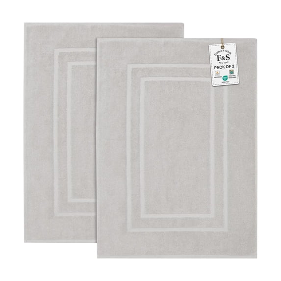 Feather and Stitch New York Modern Solid Print Silver 100% Premium Ring-Spun Long-Staple Cotton Bath Mats, 30" x 21", Fade Resistant (2 Count)