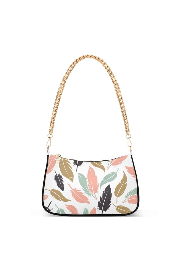 Feather in Boho Colors Womens Chain Shoulder Bag Tote Handbag Clutch Hobo Purse with Zipper for Travel Casual