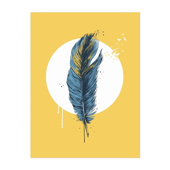 Feather in a circle III - Illustration Minimalist Nature Abstract Modern Art Boho Unframed Wall Art Print 24 x 30 inches
