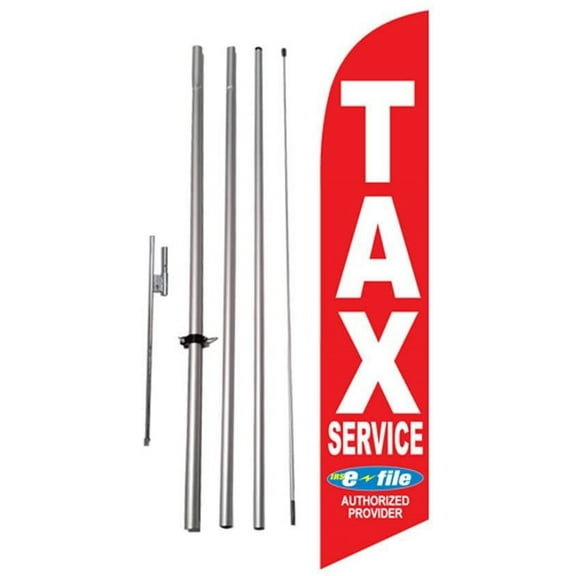 FeatherFlagNation - Tax Service E-file red Advertising Feather Banner Flag Kit w/Spike [FBA]