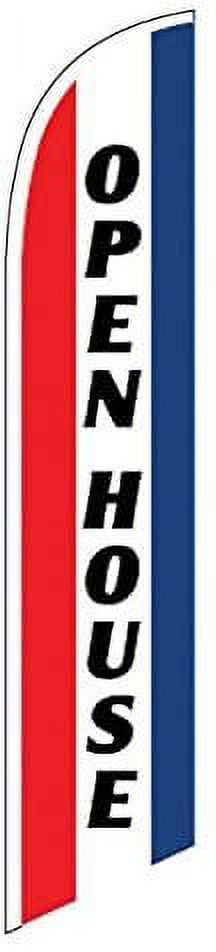 FeatherFlagnation Open House Outdoor Advertising Feather Banner Flag Kit with Ground Spike and Tie-Down Clip, Stripes