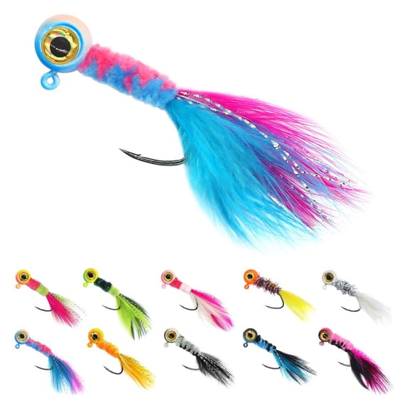 FeatherPro 50 Crappie Master Jigs(10 colors), 1/16 oz Fishing Lures for Panfish Trout