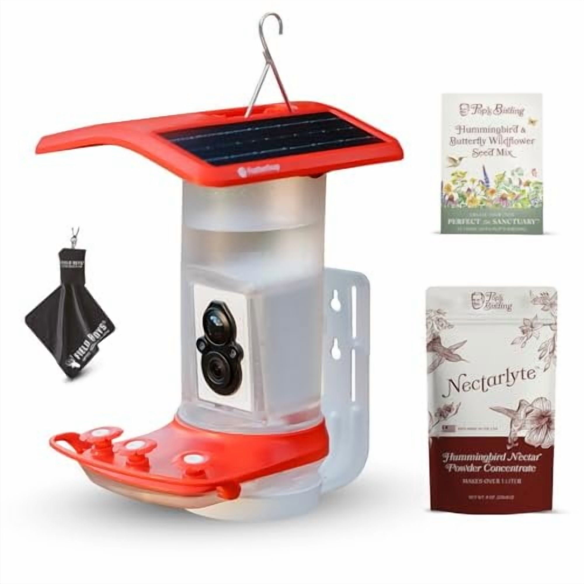 FeatherSnap Smart Hummingbird Feeder with HD Camera WiFi Solar Bird Feeder, Motion Sensor, App Alerts, Live Video, Photo Capture 1L Capacity, Seed Mix & Cleaning Cloth Included