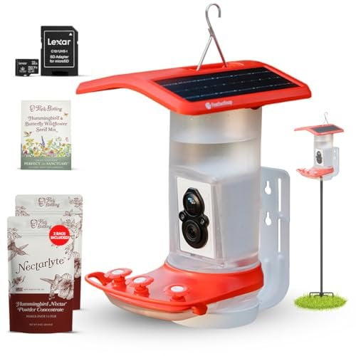 FeatherSnap Smart Hummingbird Feeder with HD Camera WiFi Solar Bird Feeder with Motion Sensor, App Alerts, Live Video & Photo Capture 1L Nectar Capacity for Outdoor Bird Watching