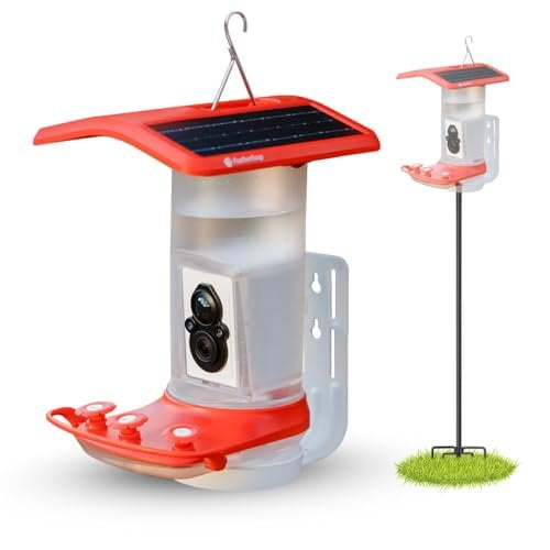 FeatherSnap Smart Hummingbird Feeder with HD Camera  WiFi Solar Bird Feeder with Motion Sensor, App Alerts, Live Video & Photo Capture  1L Nectar Capacity + Pole Stand