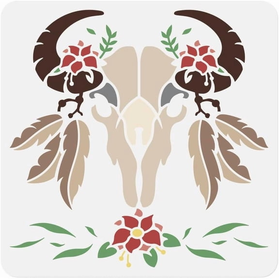 Feathered Cow Craft Stencil for Drawing 11.8 x 11.8 Inch Reusable Plastic Bull Stencil for Painting on Wood Wall Fabric DIY Home Decor Stencil for DIY