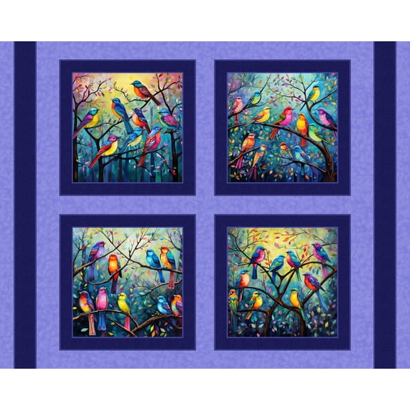 Feathered Friends Pillow Panel Cotton Fabric