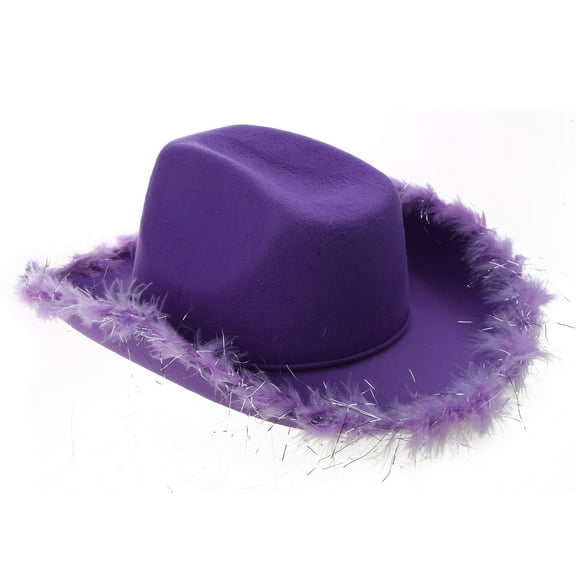 Feathered Furry Trim Hat Fedoras Cowgirls Hat Bachelorettes Party Hat For Bridal Party Western Furry Trim Hat Bachelorettes Party Props
