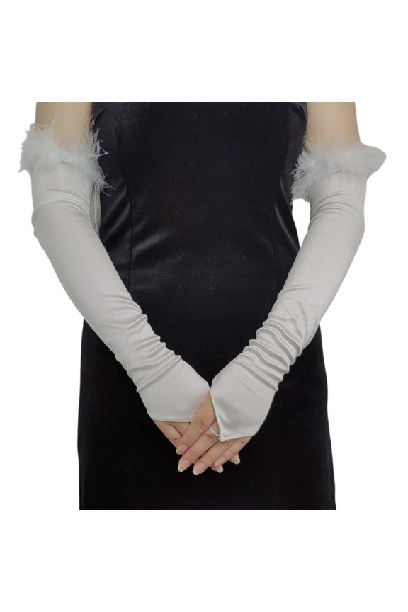 Feathered Gloves for Women Lady Full Finger Feathered Gloves Proms Gloves Women Gloves 1920s Evening Dress Gloves