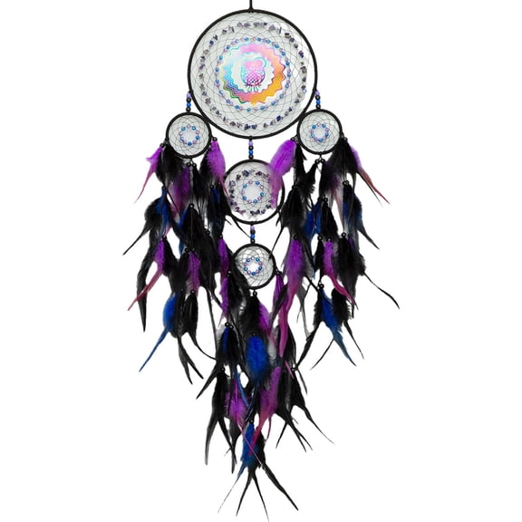 Feathered Handwoven Dreamcatchers with 3D Rotating Colorful Owl Wall Decors for Adults and Kids Birthday Gift